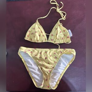 Y2K Vintage Ralph Lauren yellow and pink rose bikini